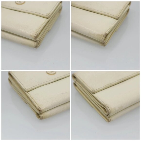 CHANEL Bifold Wallet Leather White Gold CC Auth - Picture 16 of 16